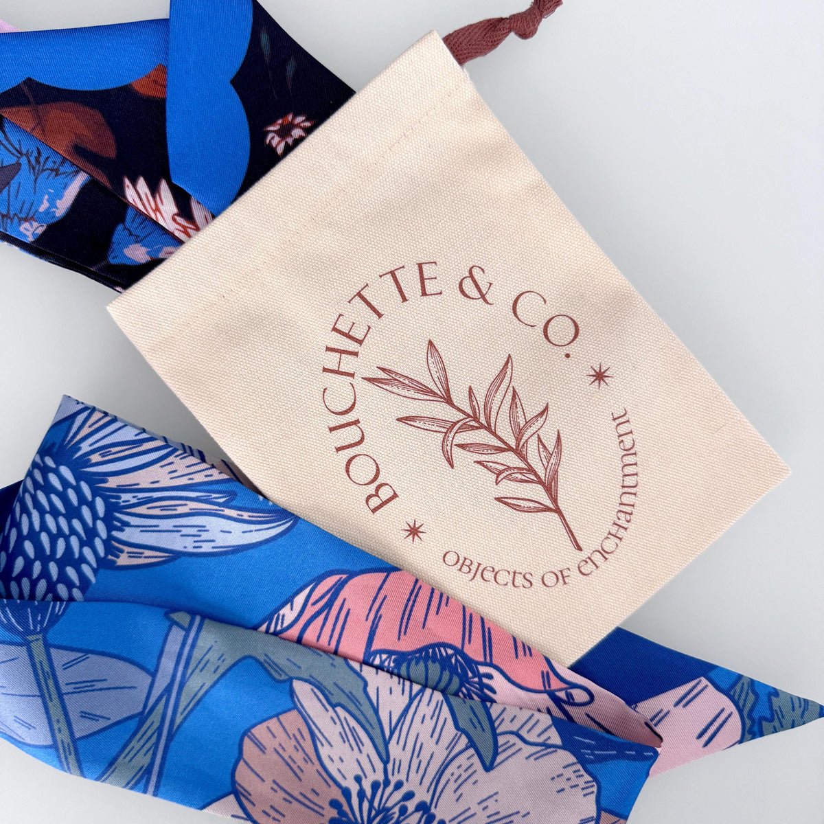 SKINNY SILK SCARF | Patchwork Meadow - 100% Silk, Versatile Floral Scarf and Bow Accessory 39