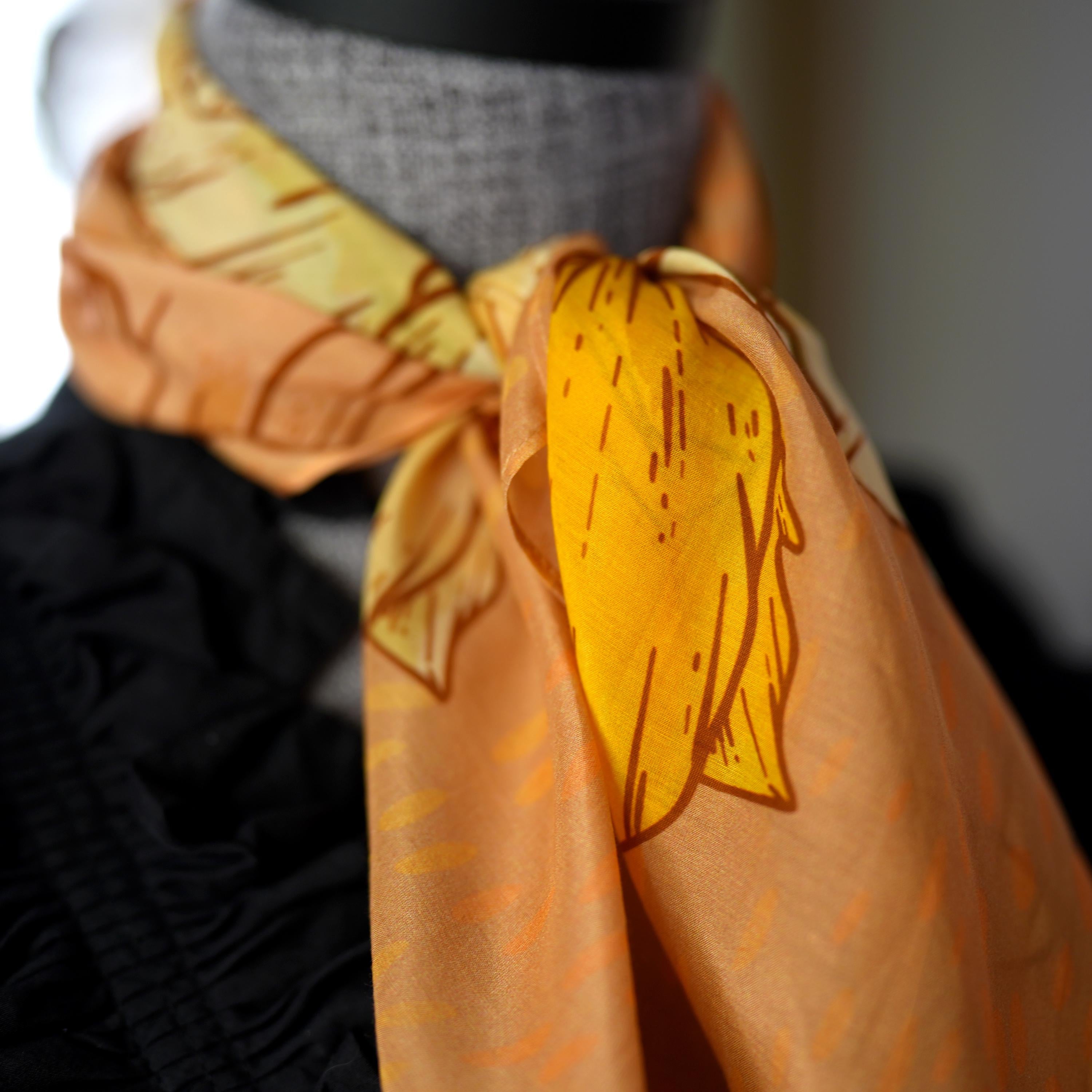 SILK COTTON SCARF | Burnished Bloom - Versatile Floral Square Scarf and Bow Accessory