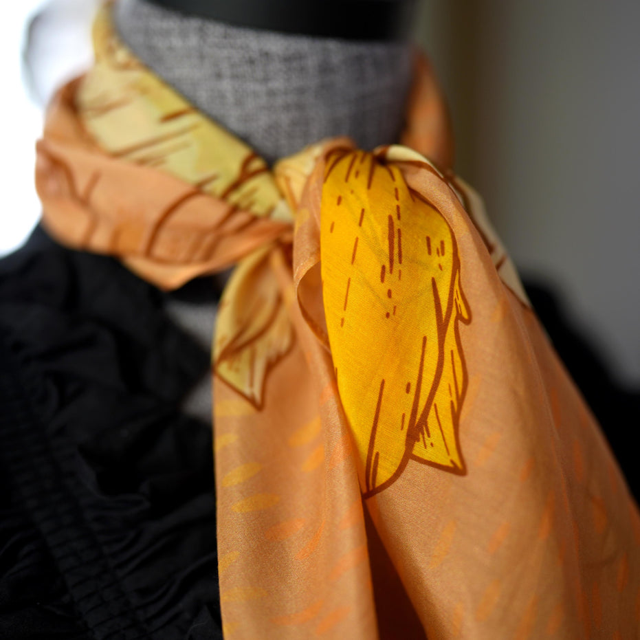 SILK COTTON SCARF | Burnished Bloom - Versatile Floral Square Scarf and Bow Accessory