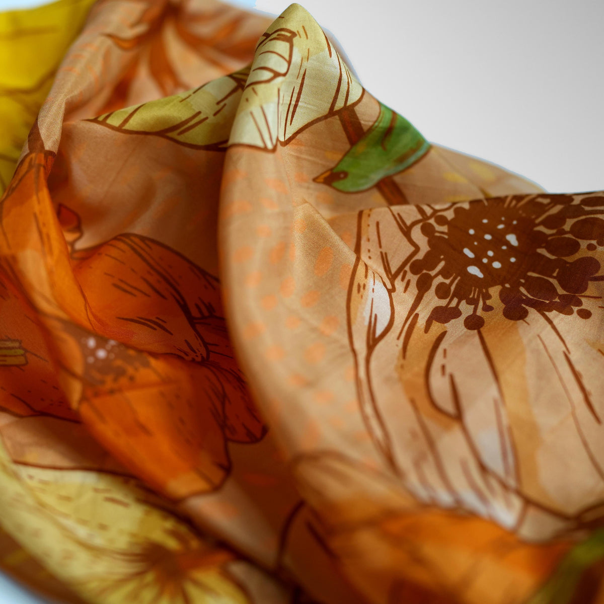 SILK COTTON SCARF | Burnished Bloom - Versatile Floral Square Scarf and Bow Accessory