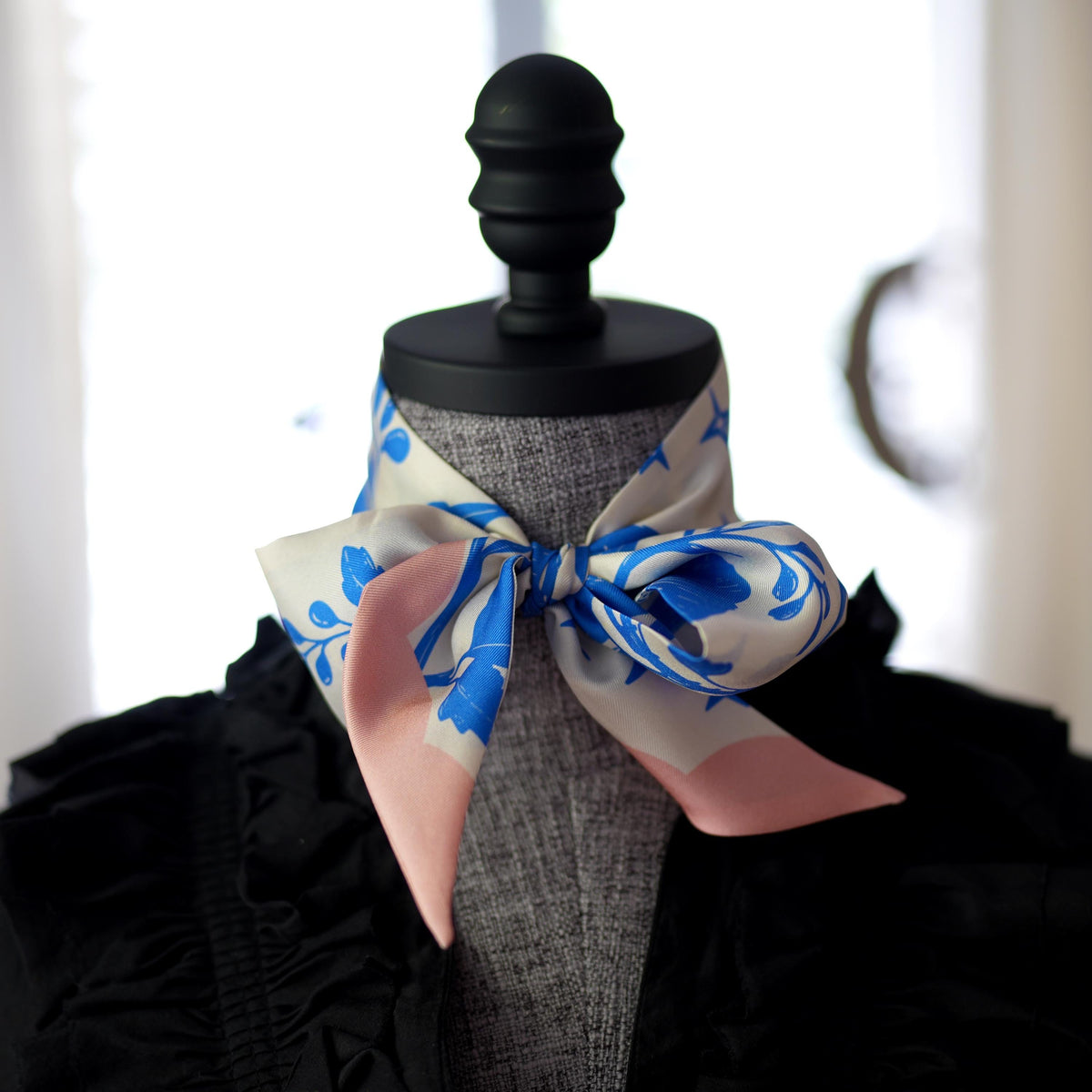 SKINNY SILK SCARF | Moonlit Blooms - 100% Silk, Versatile Floral Scarf and Bow Accessory 39