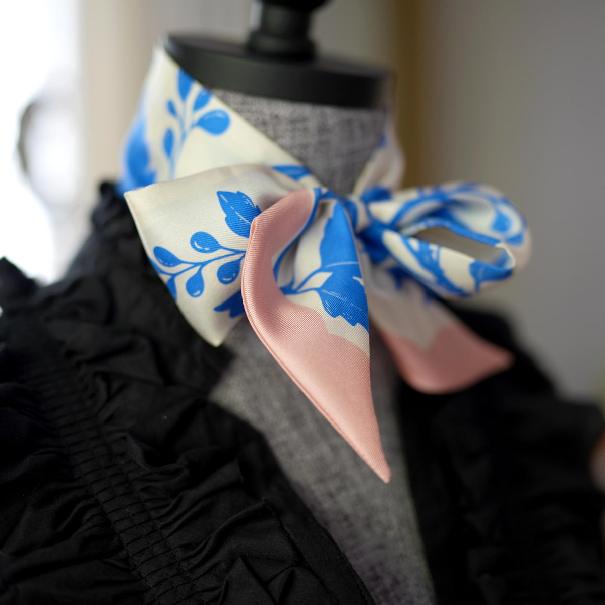 SKINNY SILK SCARF | Moonlit Blooms - 100% Silk, Versatile Floral Scarf and Bow Accessory 39