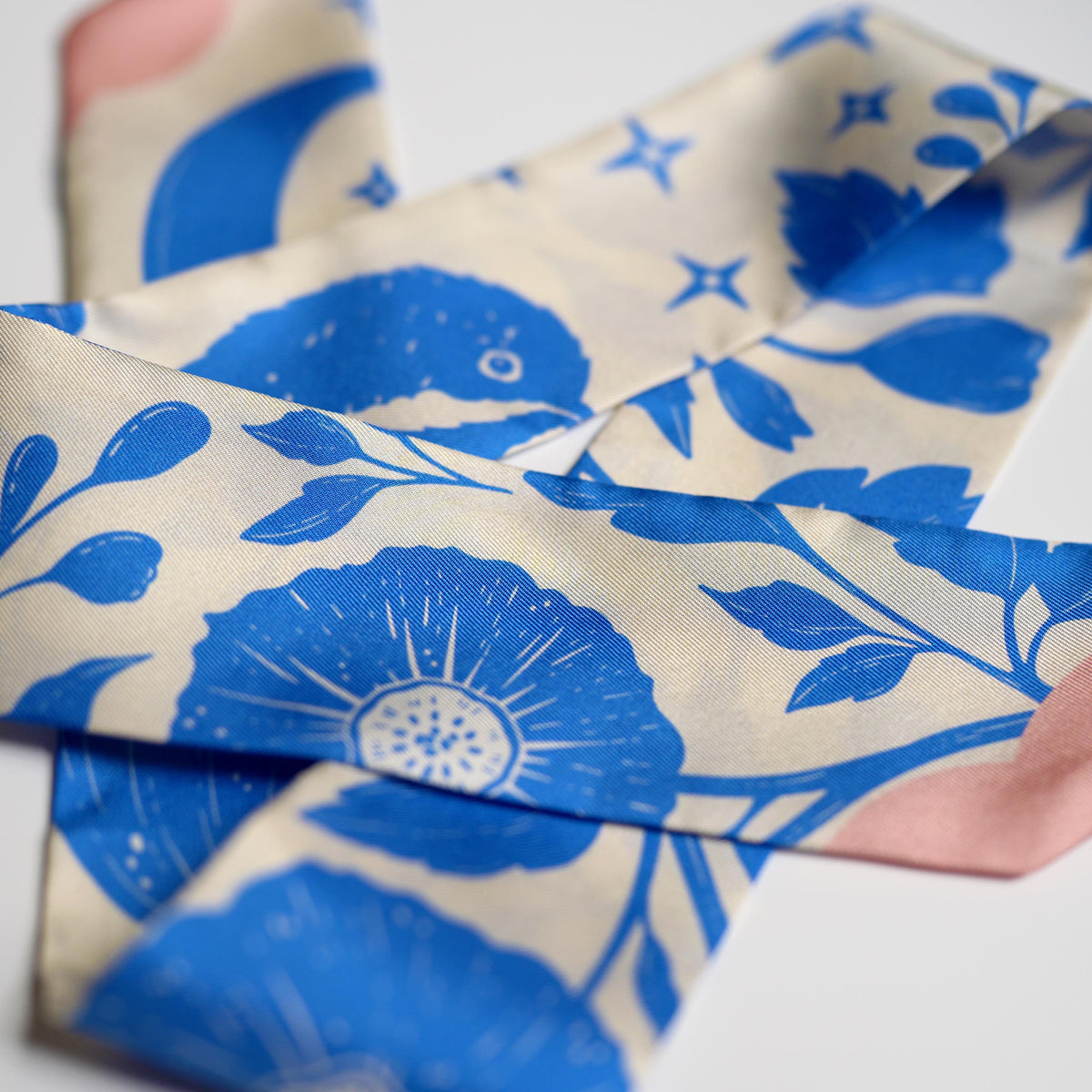 SKINNY SILK SCARF | Moonlit Blooms - 100% Silk, Versatile Floral Scarf and Bow Accessory 39