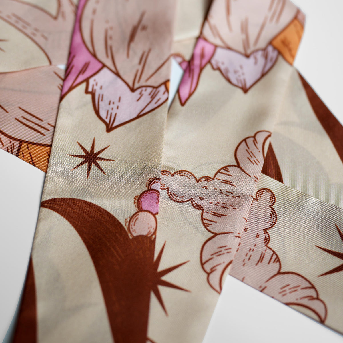 SKINNY SILK SCARF | Celestial Blush - 100% Silk, Versatile Floral Scarf and Bow Accessory 65