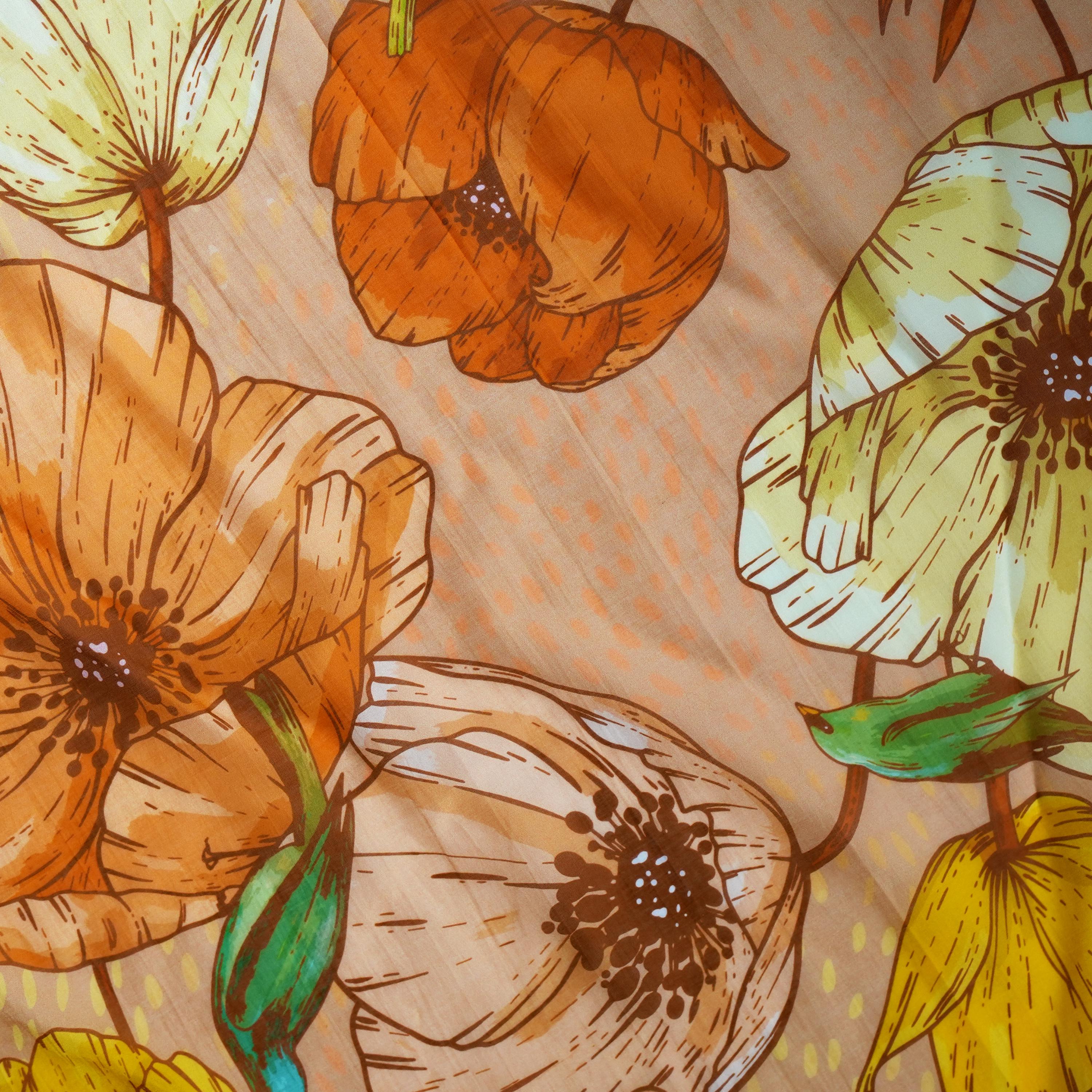 SILK COTTON SCARF | Burnished Bloom - Versatile Floral Square Scarf and Bow Accessory