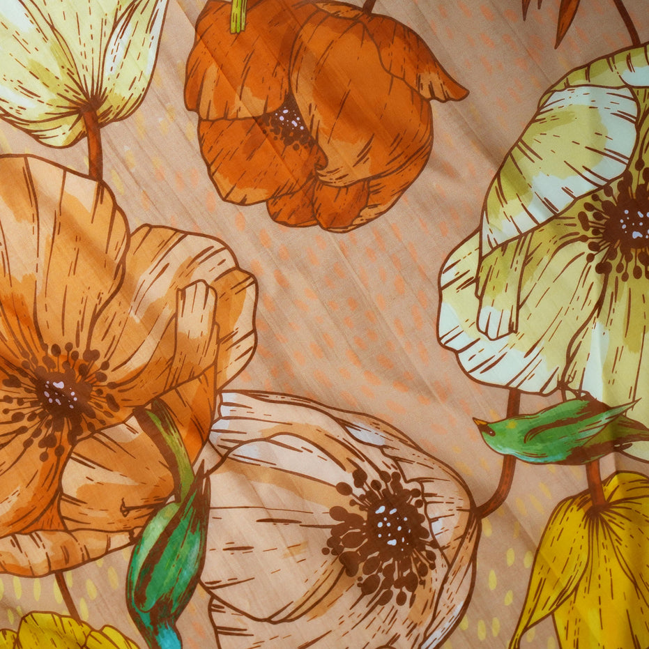 SILK COTTON SCARF | Burnished Bloom - Versatile Floral Square Scarf and Bow Accessory